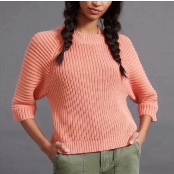 Anthropologie Maeve Women’s M MacKenzie Coral Chunky Knit Ribbed Sweater - Picture 1 of 11